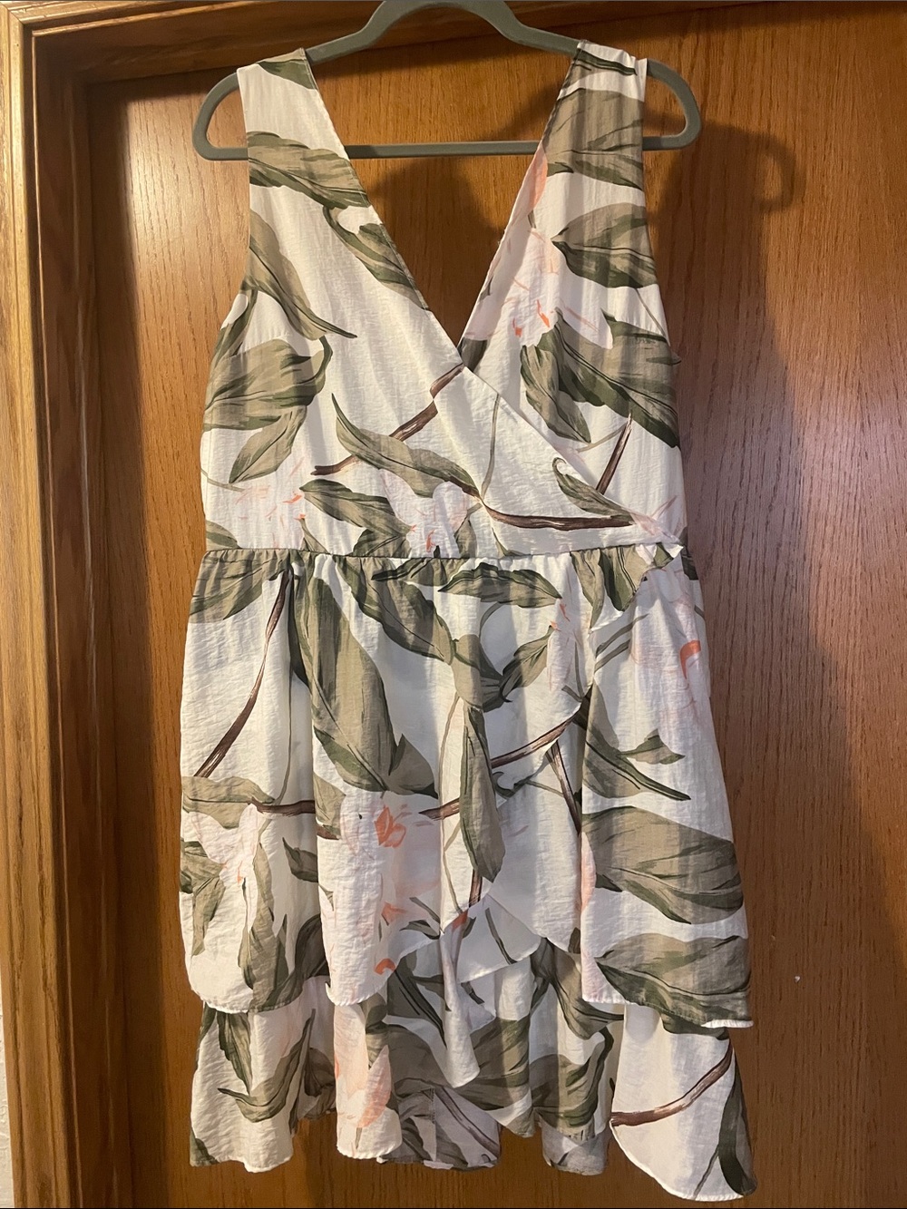 Express White Floral Sundress with Green Leaf Print L34